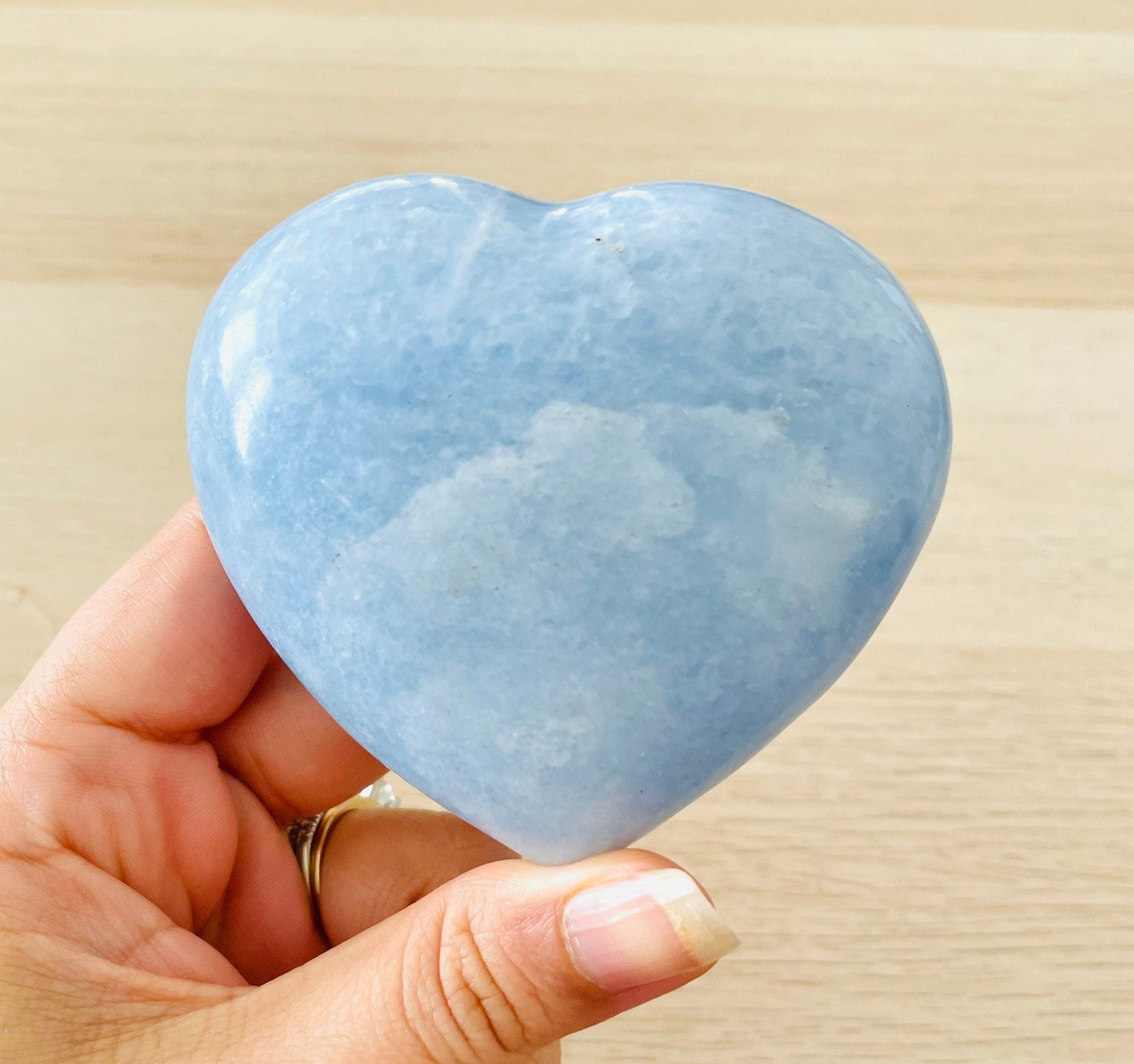 Xl Blue Calcite Heart Crystal: Tumbled Polished Gemstone (331.1 Grams)