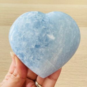 XL Blue Calcite Heart Crystal: Tumbled, Polished Gemstone (399 Grams)