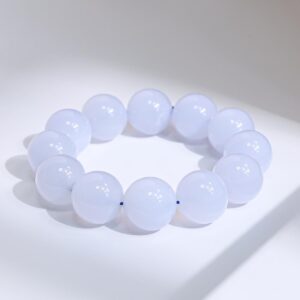 18 / 19mm Genuine Natural Light Blue Chalcedony Aaa Round Big Size Beads Gemstone Bracelet For Man And Woman