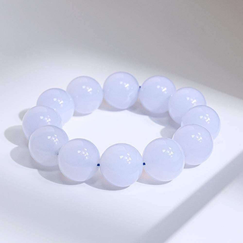 18 / 19mm Genuine Natural Light Blue Chalcedony Aaa Round Big Size Beads Gemstone Bracelet For Man And Woman
