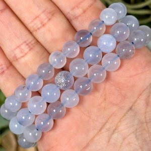 Blue Chalcedony Bracelet | 6-8mm | - No. 734 (polished Blue Crystal Jewelry, Throat Chakra, Calming) Blue Chalcedony Bracelet | 6-8mm | - No. 734 (polished Blue Crystal Jewelry, Throat Chakra, Calming)