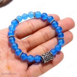Blue Chalcedony Bracelet 8mm, Soft Sky Blue Stone For Calm Communication & Peace, Soothing Throat Chakra Jewelry, Unisex Gift For Serenity