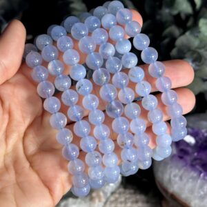8mm Turkish Blue Chalcedony Stretch Bead Bracelet, Baby Blue Stone