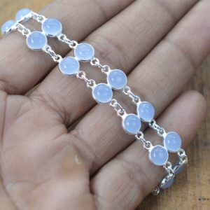 Blue Chalcedony 925 Sterling Silver Gemstone Jewelry 2 Line Adjustable Bracelet