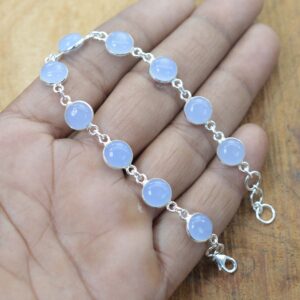 Blue Chalcedony 925 Sterling Silver Gemstone Jewelry Adjustable Bracelet ~ 10 Stone Jewelry Blue Chalcedony 925 Sterling Silver Gemstone Jewelry Adjustable Bracelet ~ 10 Stone Jewelry