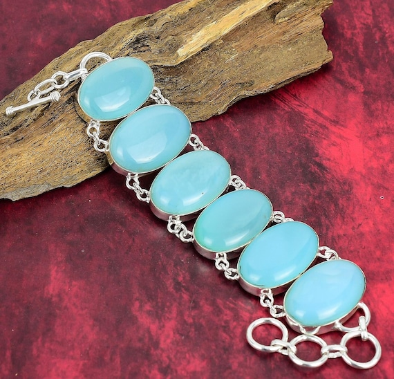 Blue Chalcedony Bracelet, 925 Sterling Silver Bracelet, Adjustable Chain Bracelet, Gemstone Bracelet, Handmade Jewelry, Party Wear Gifts