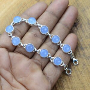 Blue Chalcedony 925 Sterling Silver Round Shape Gemstone Adjustable Bracelet
