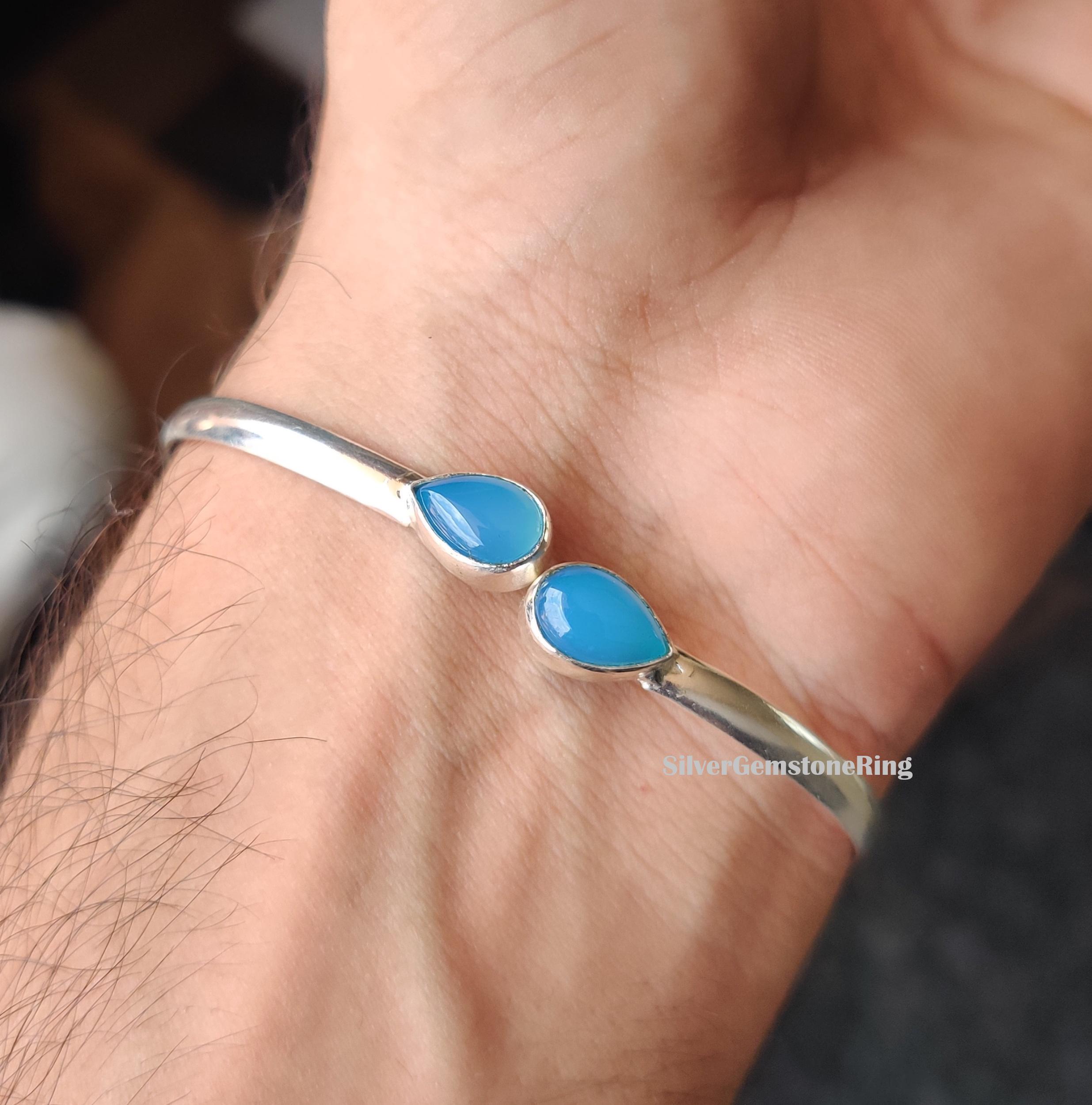 Blue Chalcedony Bangle: Adjustable Jewelry, 925 Sterling Silver Designer Bangle Blue Chalcedony Bangle: Adjustable Jewelry, 925 Sterling Silver Designer Bangle