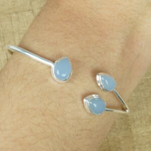 Blue Chalcedony Bangle: Handmade 925 Sterling Silver Adjustable Bracelet
