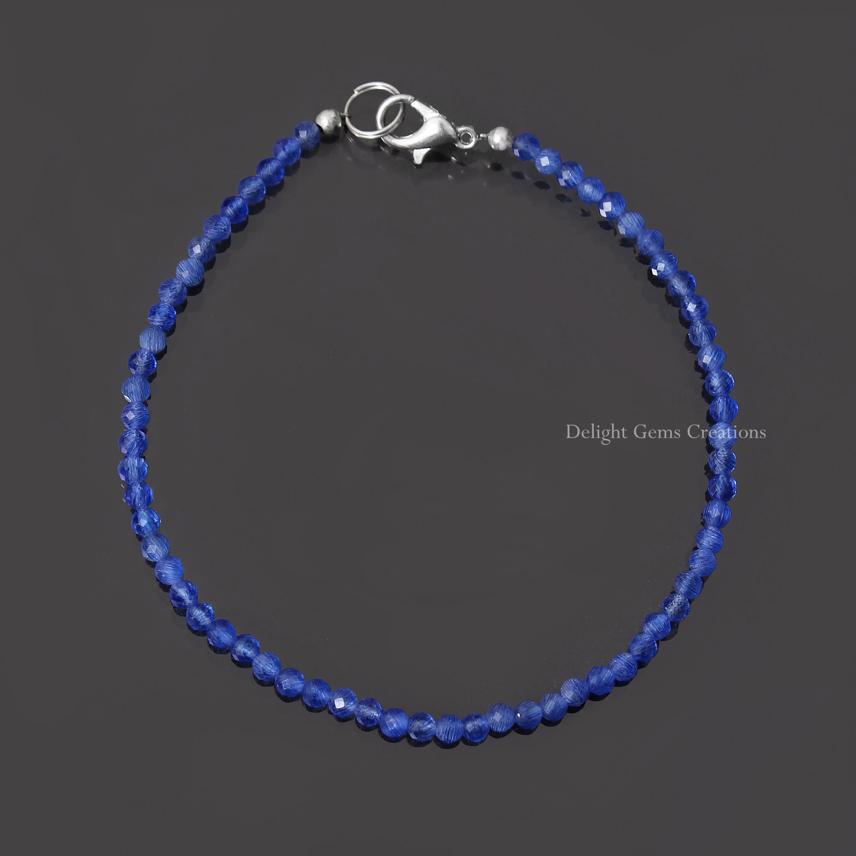 Blue Chalcedony Beaded Bracelet, 3mm Sterling Silver Clasp Blue Chalcedony Beaded Bracelet, 3mm Sterling Silver Clasp