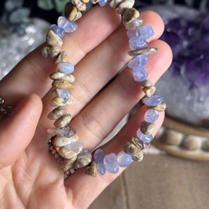 Chip Turkish Blue Chalcedony Stretch Bead Bracelet, Tumbled Chip Stone