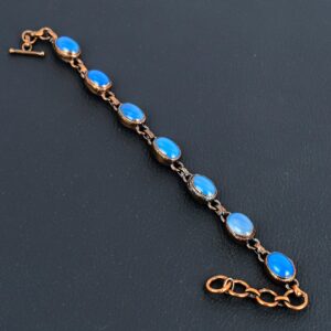 Blue Chalcedony Bracelet, Copper Electroformed Bracelet Adjustable Chain Bracelet Handmade Jewelry, Real Stone Bracelet Jewelry Gift For Mom