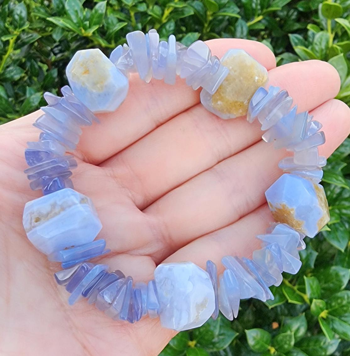 Blue Chalcedony Gemstone Chip And Nugget Bracelet, Large Big Chunky Blue Stone Bracelet, Statement Bracelet, Light Blue Beaded Bracelet