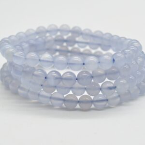 Blue Chalcedony Gemstone Round Beads Bracelet Sample Strand - 6mm - 7.5" Long