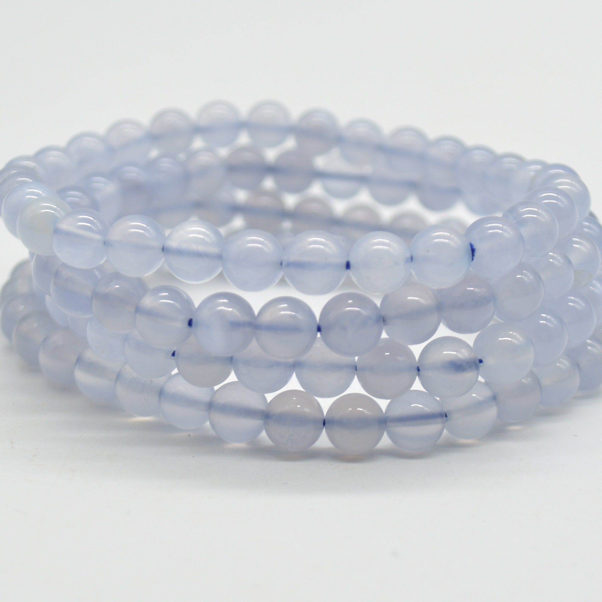 Blue Chalcedony Gemstone Round Beads Bracelet Sample Strand - 6mm - 7.5" Long