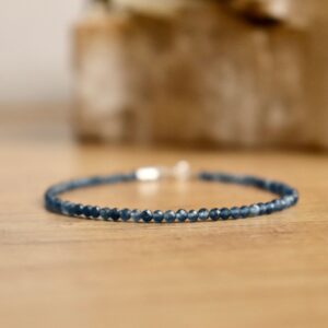 Blue Chalcedony bracelet, Genuine Chalcedony jewelry, 2mm bead bracelet, sterling silver, March Birthstone, womens gift, gift for Her
