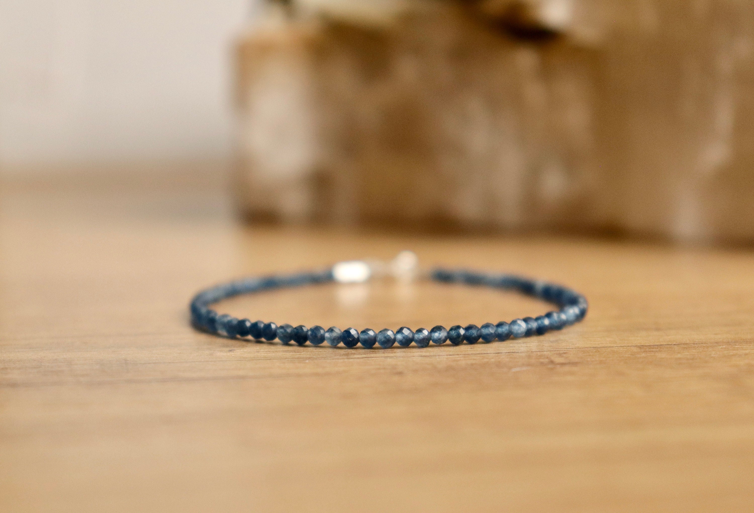 Blue Chalcedony Bracelet, Genuine Chalcedony Jewelry, 2mm Bead Bracelet, Sterling Silver, March Birthstone, Womens Gift, Gift For Her