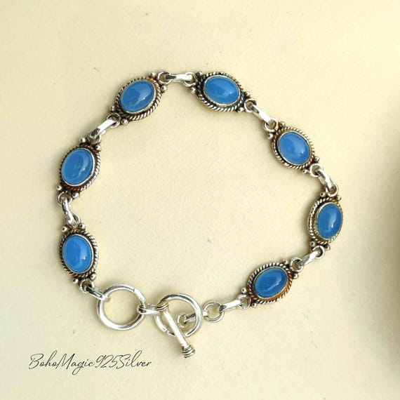 Handmade Blue Chalcedony Bracelet: 925 Sterling Silver Gemstone Handmade Blue Chalcedony Bracelet: 925 Sterling Silver Gemstone