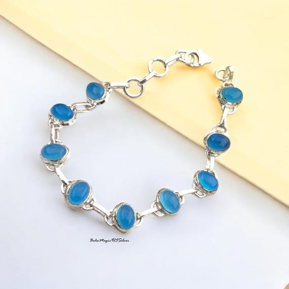 Blue Chalcedony Bracelet: Handmade 925 Sterling Silver Gemstone Jewelry Blue Chalcedony Bracelet: Handmade 925 Sterling Silver Gemstone Jewelry