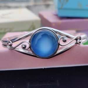 Handmade Blue Chalcedony Bangle: 925 Sterling Silver Boho Bracelet