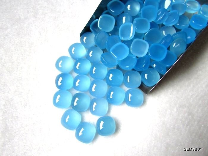 10mm Aqua Blue Chalcedony Square Cushion Cabochon Aaa Quality Gemstone...