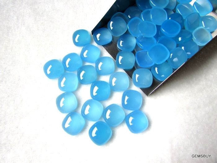 12mm Aqua Blue Chalcedony Cabochon Cushion Loose Aaa Quality Gemstone...