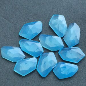 14-17mm Blue Chalcedony Fancy Cabochon, Blue Chalcedony Rose Cut Flat Cabochons For Jewelry, Faceted Blue Chalcedony (5pcs To 10pcs Options)