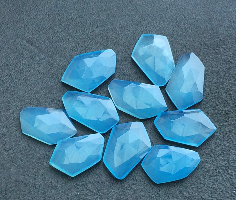 14-17mm Blue Chalcedony Fancy Cabochon, Blue Chalcedony Rose Cut Flat Cabochons For Jewelry, Faceted Blue Chalcedony (5pcs To 10pcs Options)