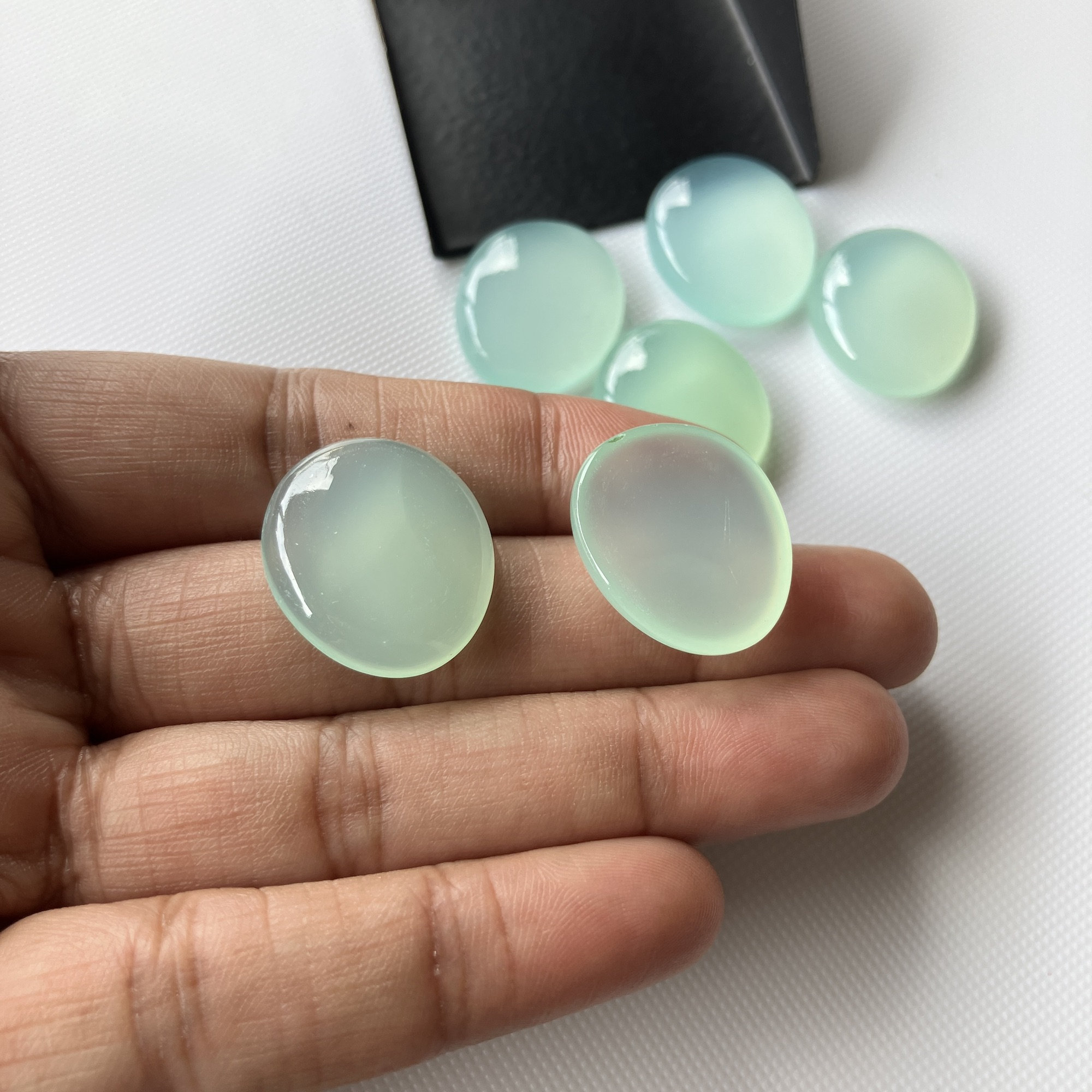 2 Pieces 21x18mm Aqua Blue Chalcedony Oval Shaped Smooth Loose Gemstones, Natural Aqua Chalcedony Flat Back Smooth Oval Cabochon, Cl98/1