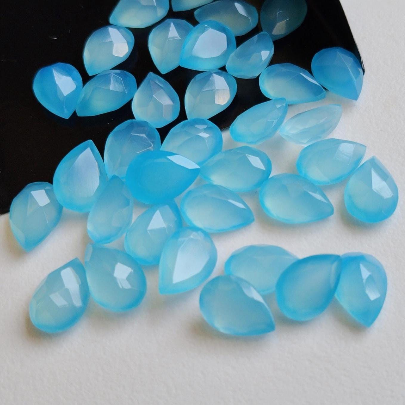 7x10mm Blue Chalcedony Pear Cut Stone,blue Chalcedony Pear Cabochons For Jewelry, Blue Chalcedony Gemstone (5pcs To 10pcs Options) - Png40