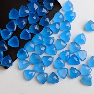8.5mm Blue Chalcedony Fancy Trillion Cut Rose Cut Cabochon, Blue Chalcedony Trillion Flat Back Cabochons For Jewelry (5pcs To 10pcs Options)