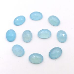 AAA+ Quality Blue Chalcedony Faceted Oval Calibrated Wholesale Gemstone For Jewelry Making All Sizes Available Flatback Polished Gemstone