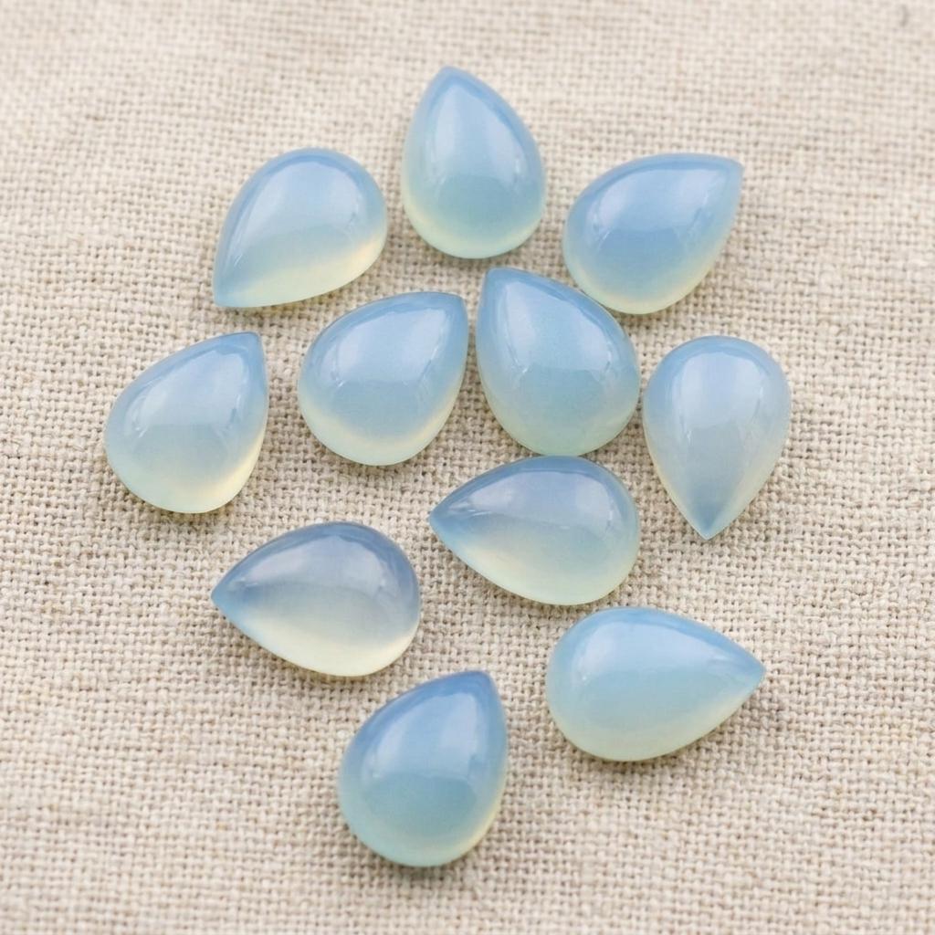 Natural Blue Chalcedony Pear Shape Cabochon Gemstone: Aaa+ Flat Back Loose Gemstone Natural Blue Chalcedony Pear Shape Cabochon Gemstone: Aaa+ Flat Back Loose Gemstone