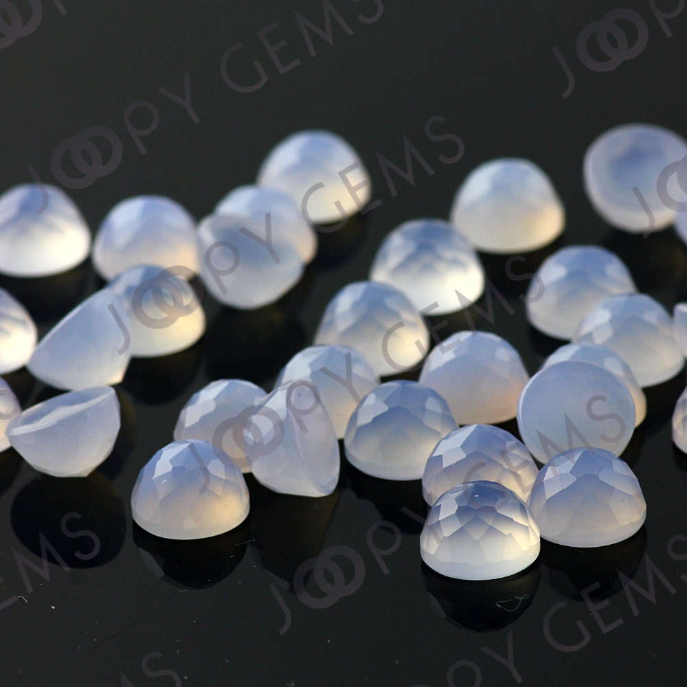 Blue Chalcedony Rose Cut Cabochon 8mm Round - Per Stone Blue Chalcedony Rose Cut Cabochon 8mm Round - Per Stone