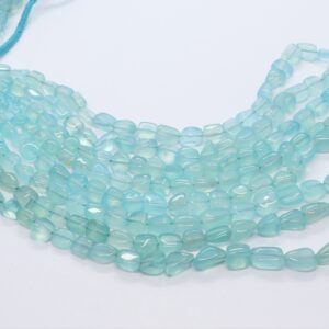 Natural Aqua Blue Chalcedony Smooth Nuggets Shape Beads, 6-7 Mm Chalcedony Plain Tumble Gemstone Beads, Aqua Chalcedony Smooth Beads