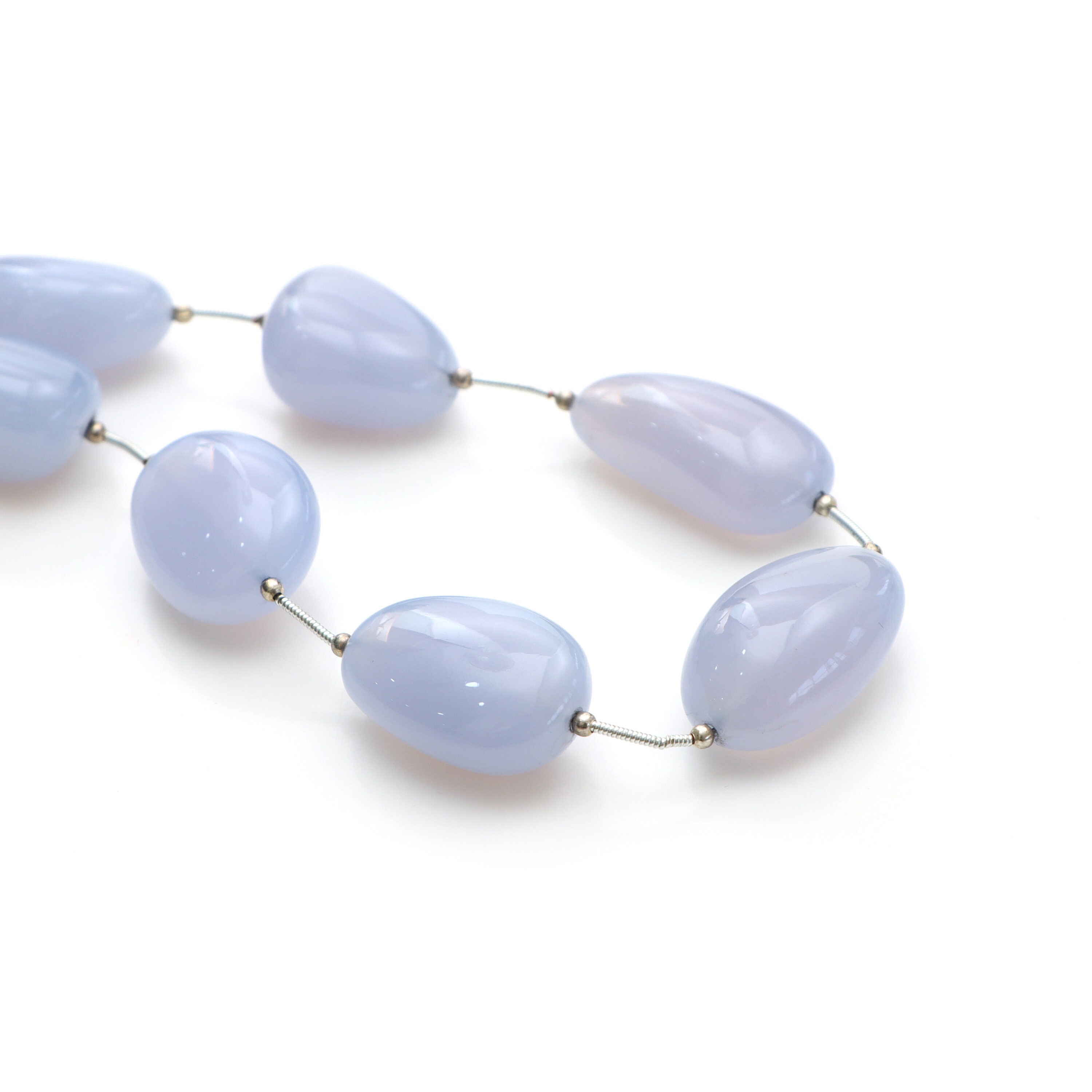 Blue Chalcedony Smooth Tumble Beads, 16x21 Mm To 17x29 Mm, Plain Chalcedony Beads, Tumble Shape Beads, 18 Inch Strand, Price Per Strand