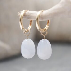 Blue Chalcedony Earrings: 14k Gold-filled Hoops, Gemstone Dangle