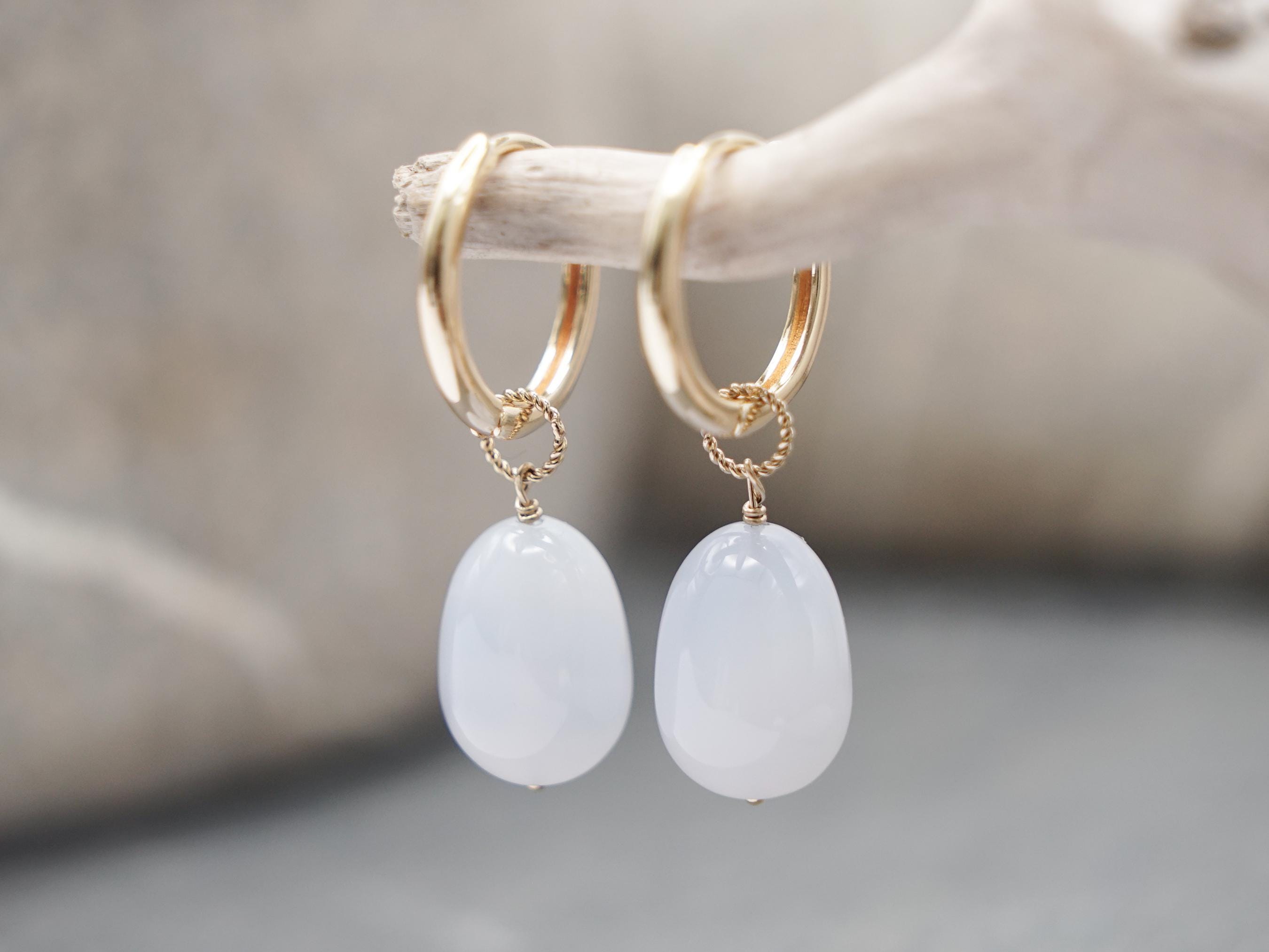 Blue Chalcedony Earrings: 14k Gold-filled Hoops, Gemstone Dangle