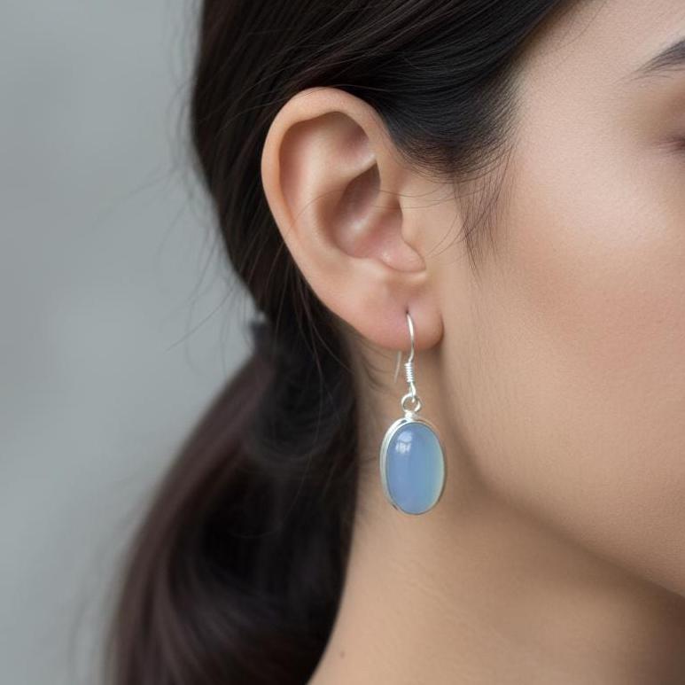 Blue Chalcedony 925 Sterling Silver Hook Earring Blue Chalcedony 925 Sterling Silver Hook Earring