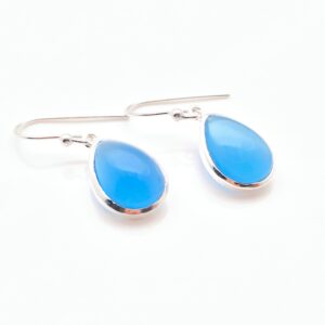 Blue Chalcedony Earrings  // 925 Sterling Silver // Teardrop Setting // Blue Stone Earrings // Hook Wires // Chalcedony Earrings