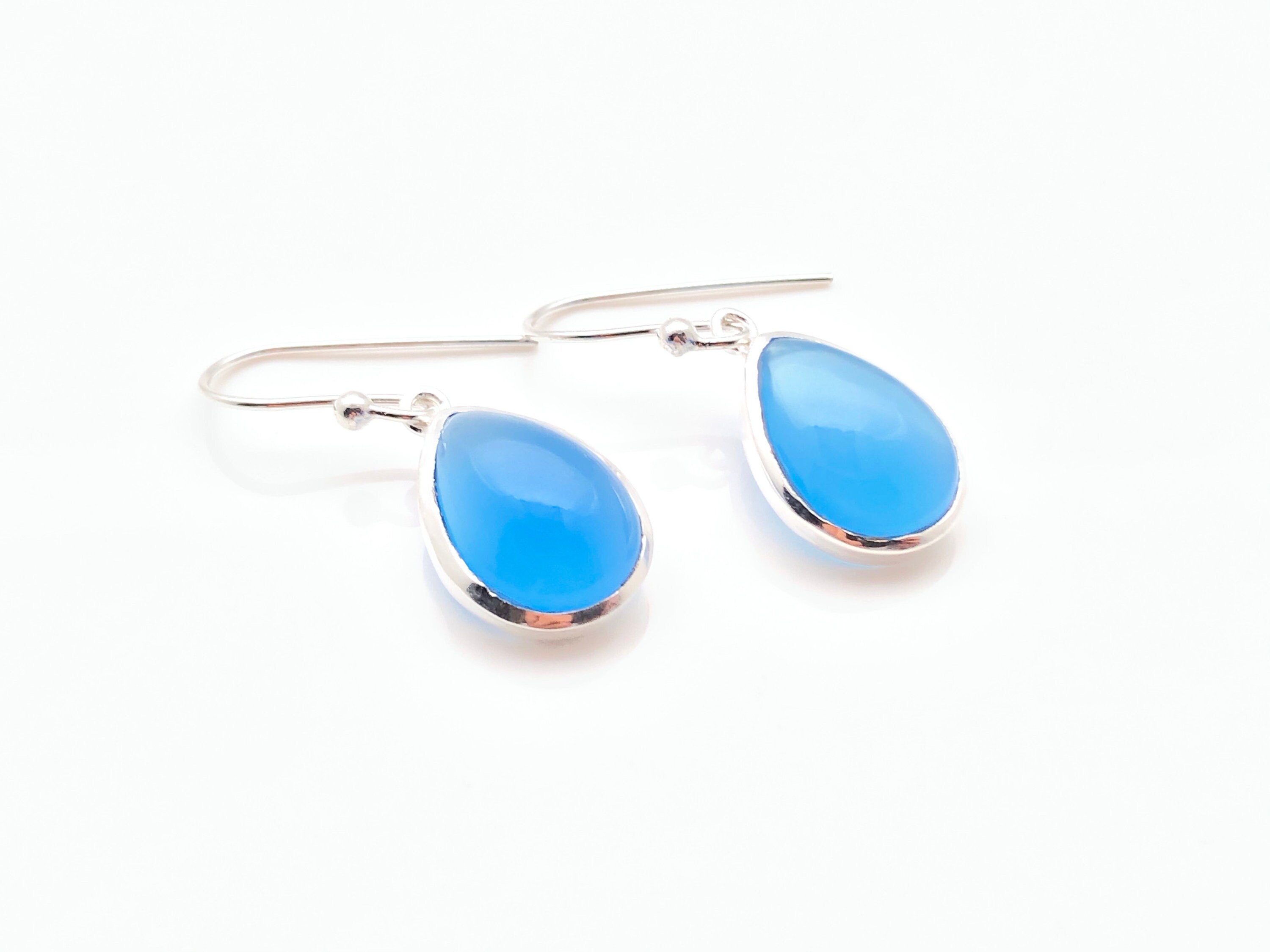 Blue Chalcedony Teardrop Earrings, 925 Sterling Silver Blue Chalcedony Teardrop Earrings, 925 Sterling Silver