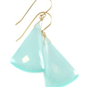 Aqua Blue Chalcedony Earrings 14k Solid Gold Or Filled Or Sterling Silver Teardrop Triangle Faceted Soft Pale Blue Long Large Drops 2 Inch
