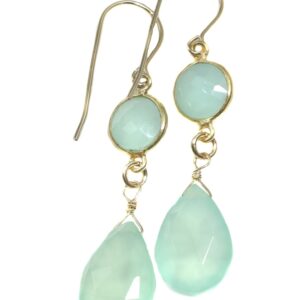 Aqua Blue Chalcedony Earrings 14k Solid Gold Or Filled Teardrop Pear Faceted Double Bezel Drops Simple Natural Soft Blue Classic Daily