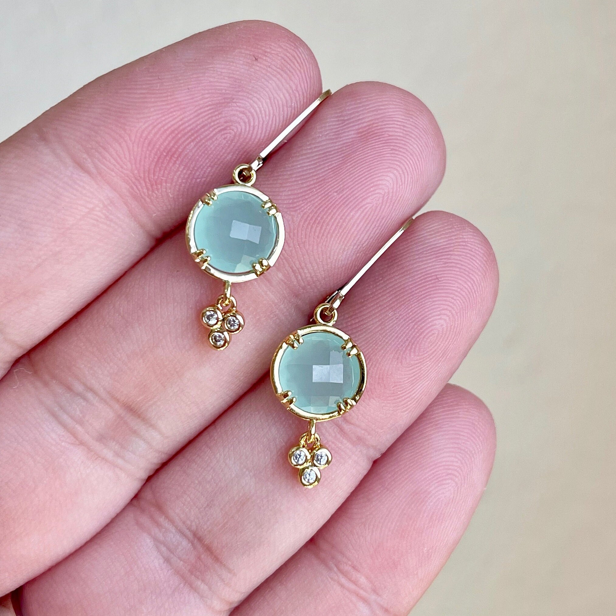 Chalcedony Earrings, Aqua Blue Chalcedony Round Earrings In Gold Or Silver, Tiny Turquoise Color Jewelry, Small Summer Earrings For Women Chalcedony Earrings, Aqua Blue Chalcedony Round Earrings In Gold Or Silver, Tiny Turquoise Color Jewelry, Small Summer Earrings For Women