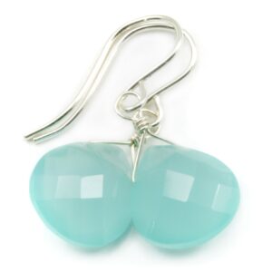 Aqua Blue Chalcedony Earrings Sterling Silver Or 14k Solid Gold Or Filled Teardrop Heart Faceted Soft Pale Blue Natural Dainty Daily Drops