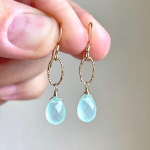 Blue Chalcedony Earrings, Aqua Teardrop Earrings, Minimalist Dangle Earrings in Gold or Silver, Summer Earrings for her, Mother's Day Gift