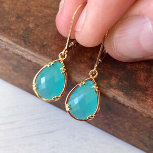 Blue Chalcedony Earrings, Aqua Blue Teardrop Earrings in Gold or Silver, Dangle Summer Jewelry, Boho Drop Earrings, Mother's Day Gift ideas Blue Chalcedony Earrings, Aqua Blue Teardrop Earrings in Gold or Silver, Dangle Summer Jewelry, Boho Drop Earrings, Mother's Day Gift ideas