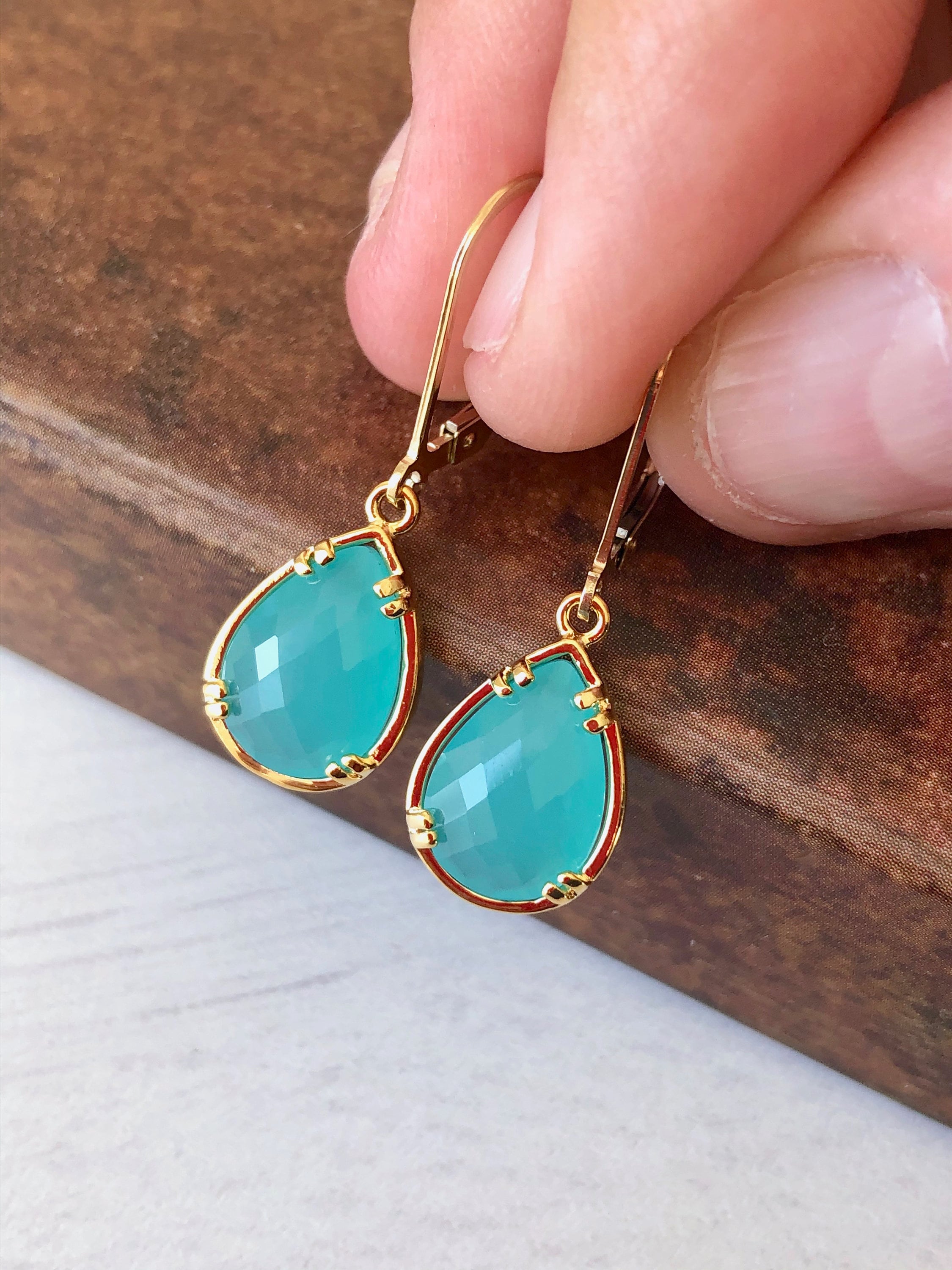 Blue Chalcedony Earrings, Aqua Blue Teardrop Earrings In Gold Or Silver, Dangle Summer Jewelry, Boho Drop Earrings, Mother's Day Gift Ideas