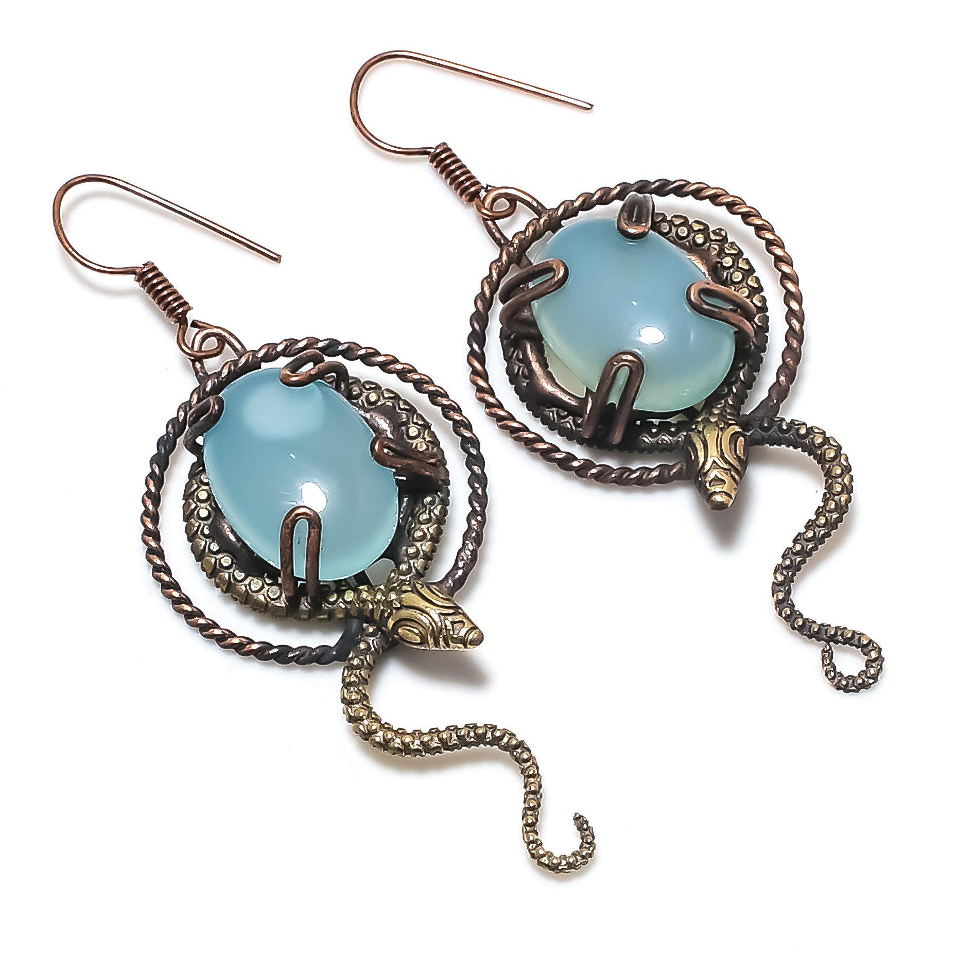 Blue Chalcedony Earrings, Copper Wire Wrapped Earrings Copper Snake Jewelry Dangle Earrings Gift For Mom Wife & Sister Perfect Gift For Her Blue Chalcedony Earrings, Copper Wire Wrapped Earrings Copper Snake Jewelry Dangle Earrings Gift For Mom Wife & Sister Perfect Gift For Her