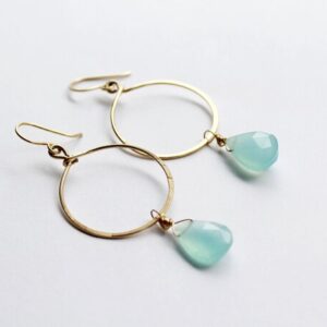 Blue Chalcedony Earrings, Gemstone Hoop Earrings, Chalcedony Hoop Earrings, Blue Earrings, Stone Hoop Earrings, Dangle Hoop Earrings gold